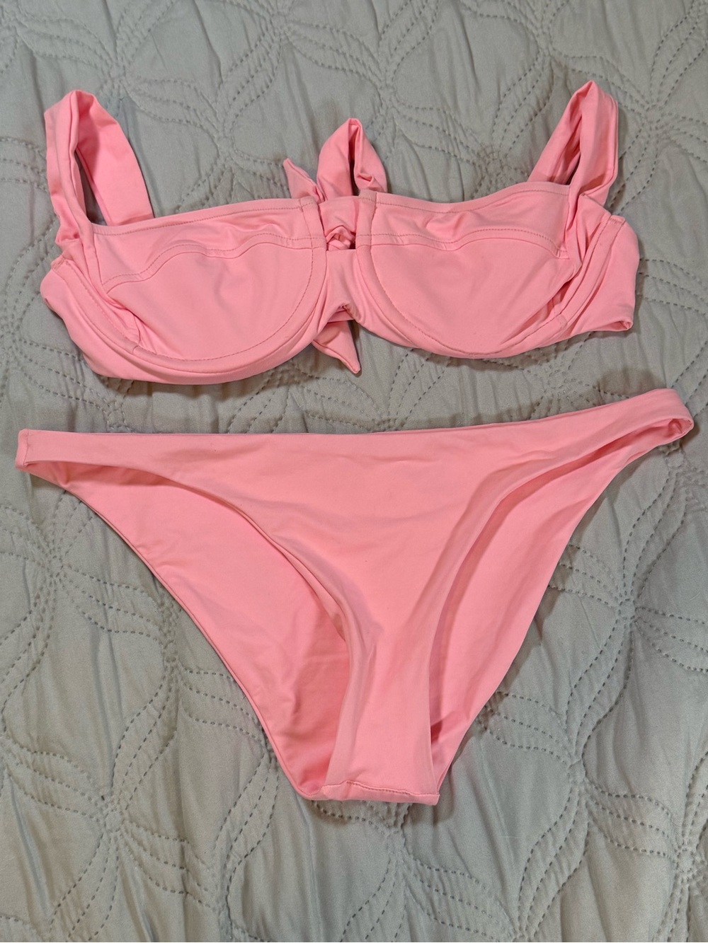 Pink Underwire Bikini Set Tie Shoulder Tie Back Swimwear Small